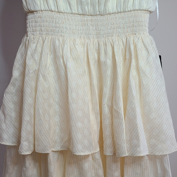 EXPRESS METALLIC TIER RUFFLE FIT & FLOW DRESS - Picture 4 of 12